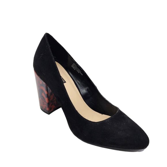 By Faryl Robin Farylrobin Black Faux Suede Tortoise Block Heels Women's Size 9 - Picture 1 of 11